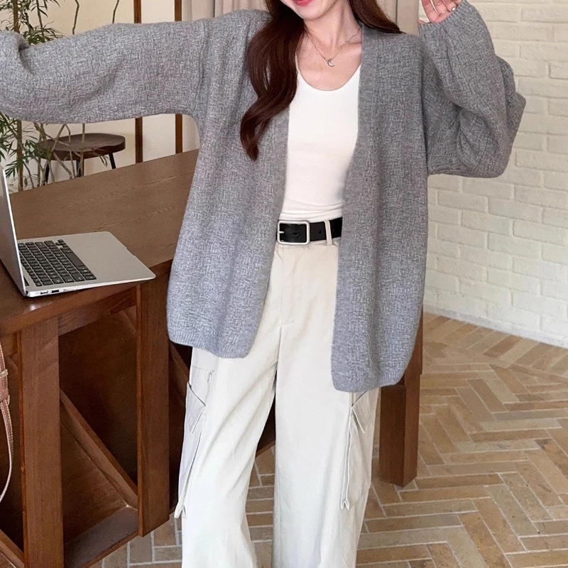 Autumn and Winter New Style Fashionable Versatile Loose Mid-length Puff Sleeve Knitted Jacket for Women