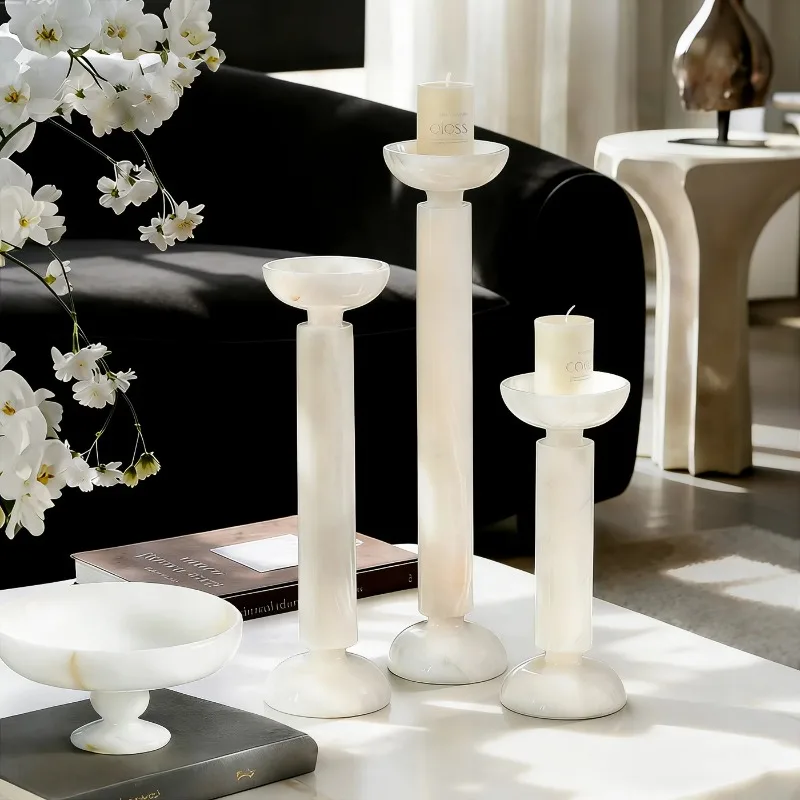 3PCS Natural Marble Candle Holders Tall Candlestick Holders for Ramadan Decorations 2026