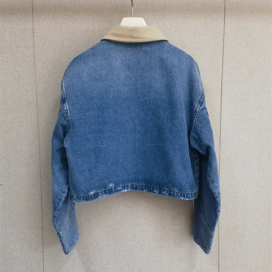 

Women's new long-sleeved denim jacket with patchwork rivets and stylish tops