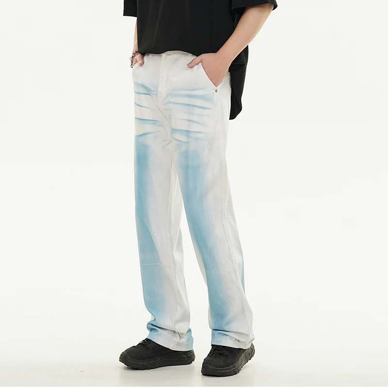 DistMurcia-Jean délavé teint pour homme, pantalon droit Hip Hop, High Street, mode américaine, adt, nouveau, 2024