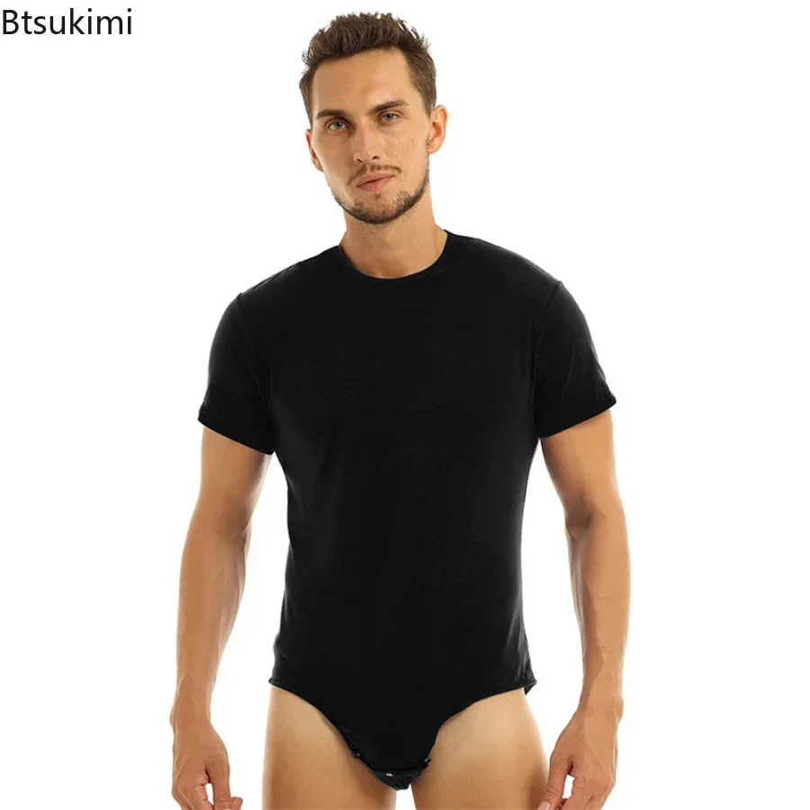 2024 męskie dla dorosłych jednoczęściowy kombinezon stringi bielizna krótkie rękawy naciśnij bawełniany krok t-shirt trykot body Romper piżama