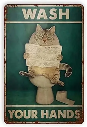Blechschilder - Katzen-Wanddekoration, Waschen Sie Ihre Hände, Blechschild für Café, Bar, Zuhause, Wandkunst, Retro-Metallschild, Kunstdekor-Schild P