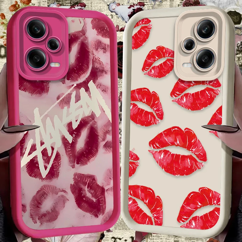 Funda de beso de labios rojos sexys para Xiaomi Redmi Note 13 12 11 Pro Plus 4G 5G 12S 11S 10S 10 9 9S Redmi 14C 13C 12C A3 12 funda de silicona