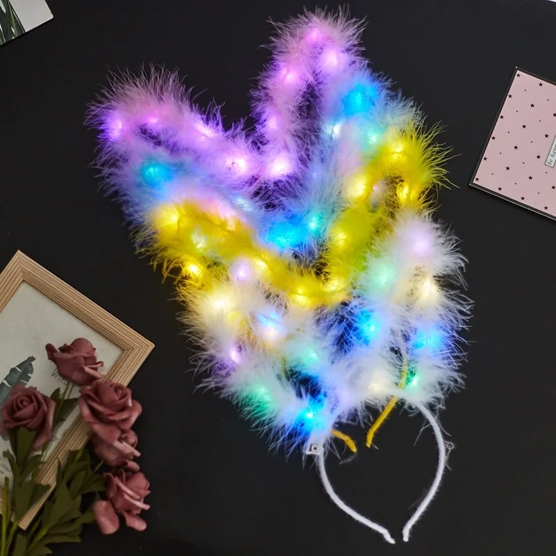 Led Veer Krans Kroon Hoofdband Lichtgevende Hoofdtooi 15Cm Bunny Oren Hoofdband Haarband Voor Vrouwen Bruiloft Kerst Glow Party