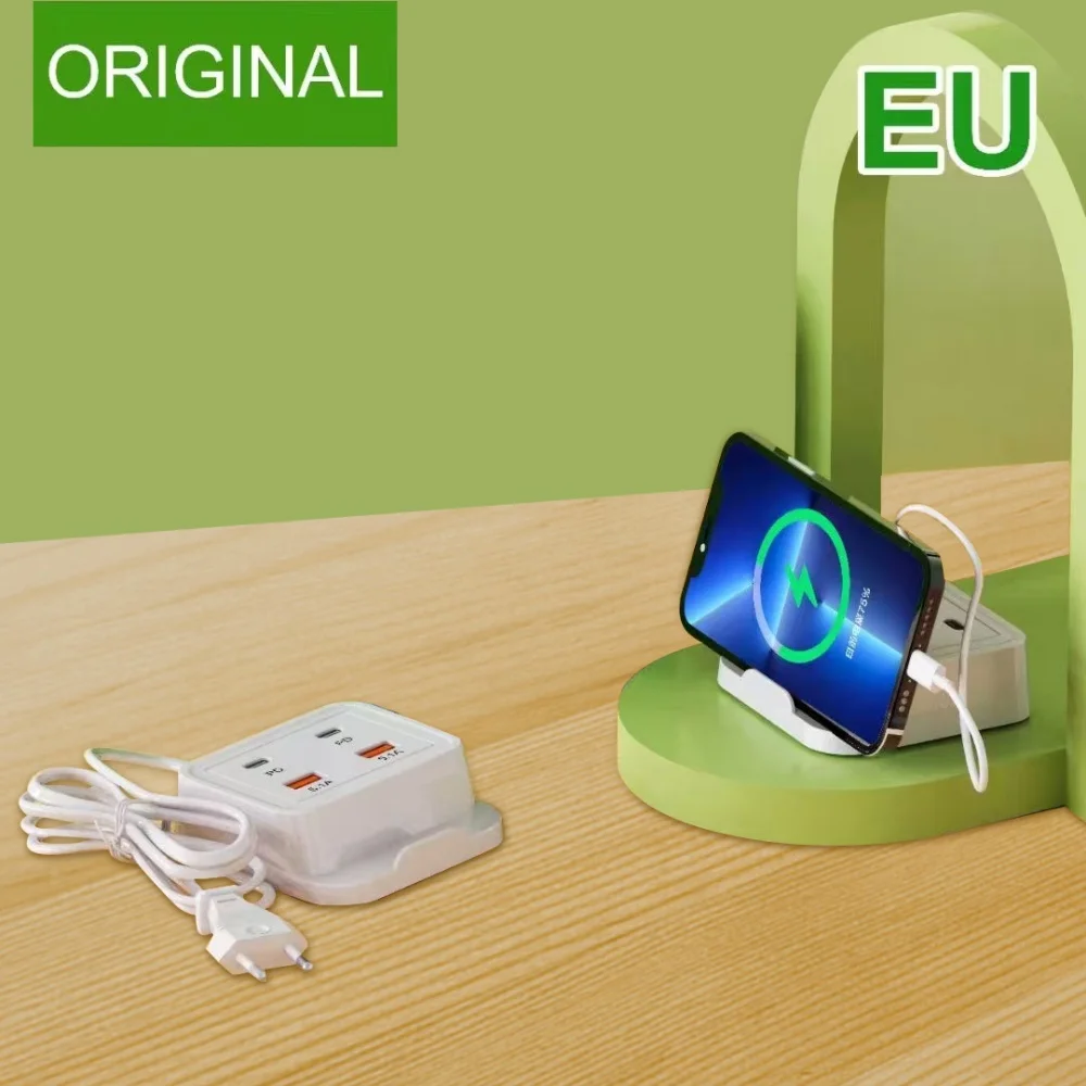 Universal 5.1A 4 Ports with Stand Fast Charging 2pd 2usb EU US UK Plug Wall Quick Mobile Phone Charger For IPhone 15 Xiaomi