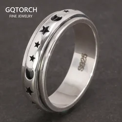 Real 925 Sterling Silver Spinner Band Ring Moon Star Celtic Stress Relieving Anxiety Ring Gifts for Men And Women