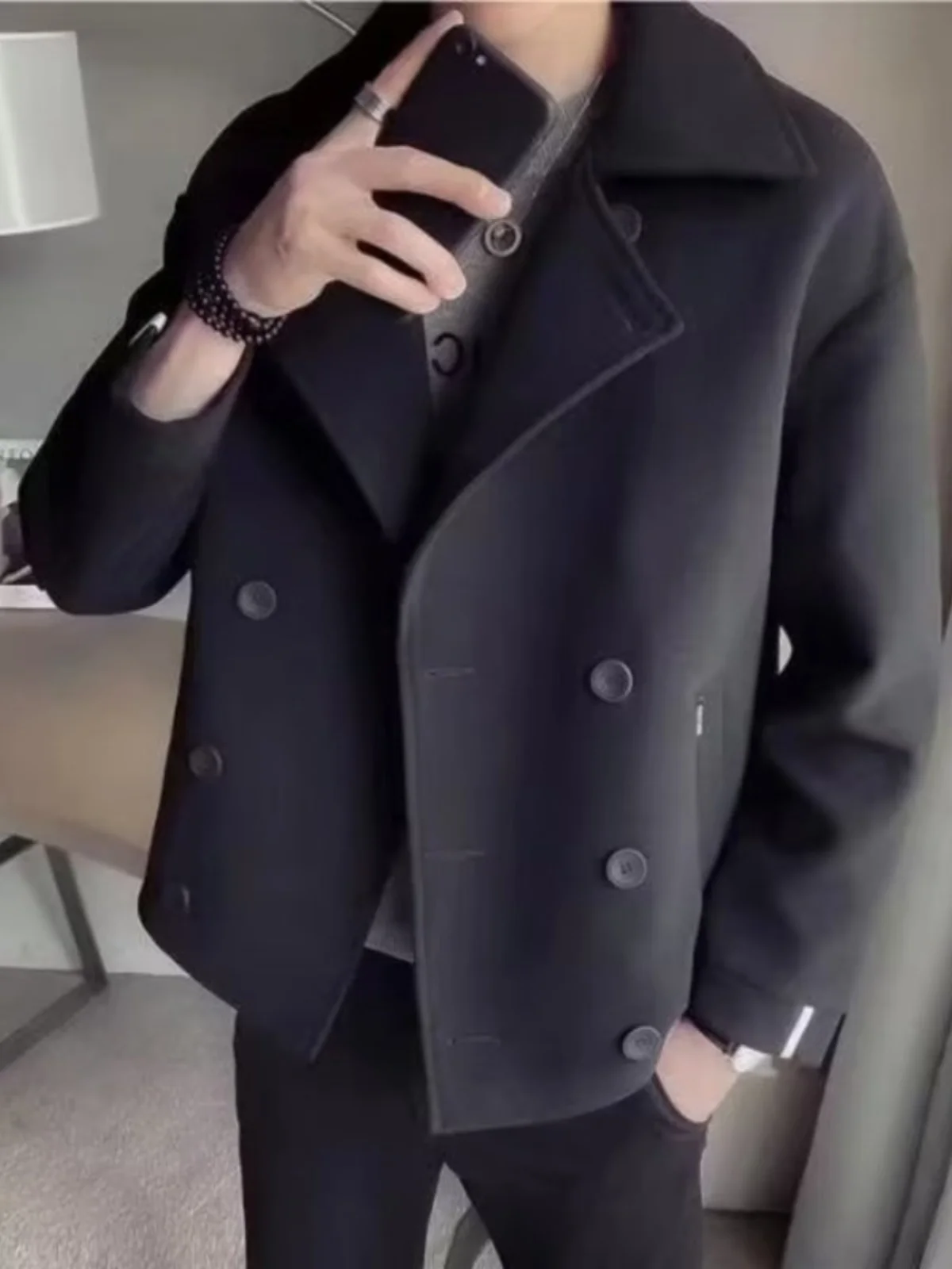 

Men's Woolen Coat ort Thiened Autumn Winter Faion Brand Turn-down Collar Jaet Korean Sle Trendy Windbreaker Coat
