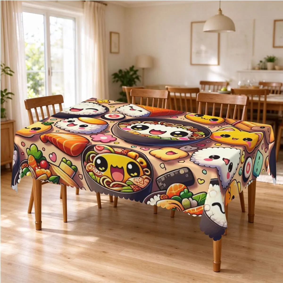 Cuisine Adorable Anime Food Fiesta Tablecloth Restaurant Kitchen Rectangular Tablecloth Festival Tablecloth Dining Table Cover