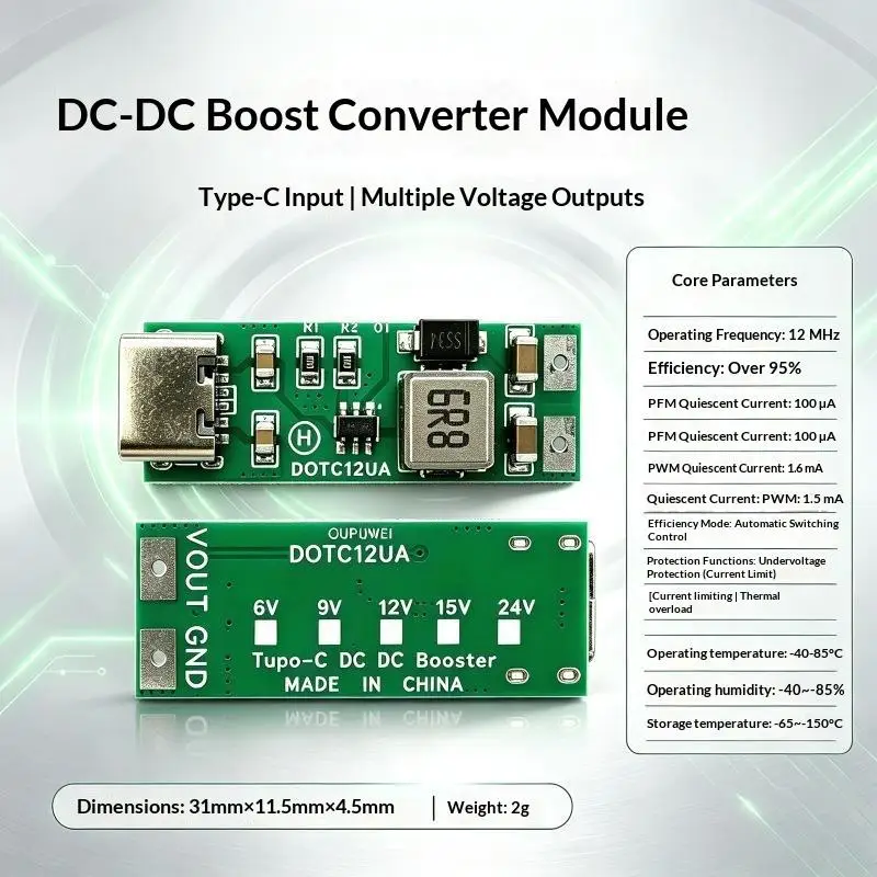 9W Mini Type-C USB DC 5V To 6V 9V 12V 15V 24V Boost Step-up Converter PWM PFM Voltage Regulator Module Electronics Projects