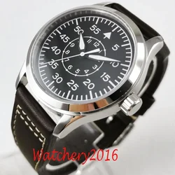 42mm Corgeut Black dial Leather Strap sapphire glass Luminous marks Militär Automatic Mechanical men's Watch