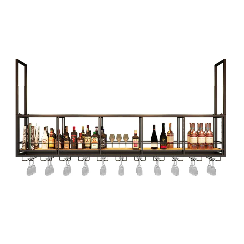 

Simple bar counter, wine rack, wrought iron hanger, upside down wine glass rack, hanging type