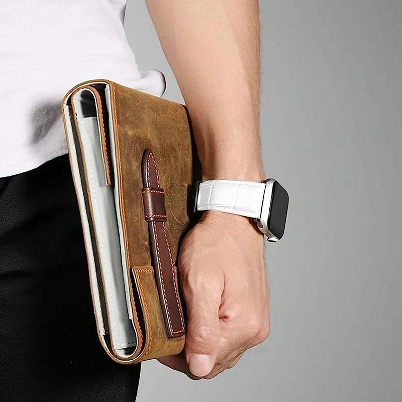 حزام من الجلد لساعة أبل 45 مللي متر 49 مللي متر 44 مللي متر 40 مللي متر 41 مللي متر 42 مللي متر سوار ساعة التمساح iWatch سلسلة 8 Ultra 7 se 5 3 6 4