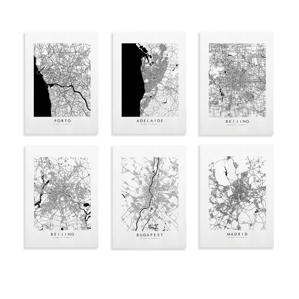 Impresión de mapa de Berlín,delaide,Madrid,Budapest,Porto,Beijing, póster de mapa de ciudad, arte de mapa, arte de pared de mapa