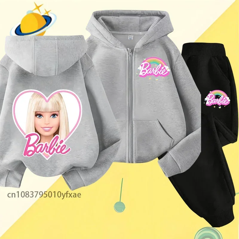 Barbie bambini zipper felpa con cappuccio set cartoon print autunno inverno felpa a maniche lunghe ragazzi ragazze moda casual Harajuku top