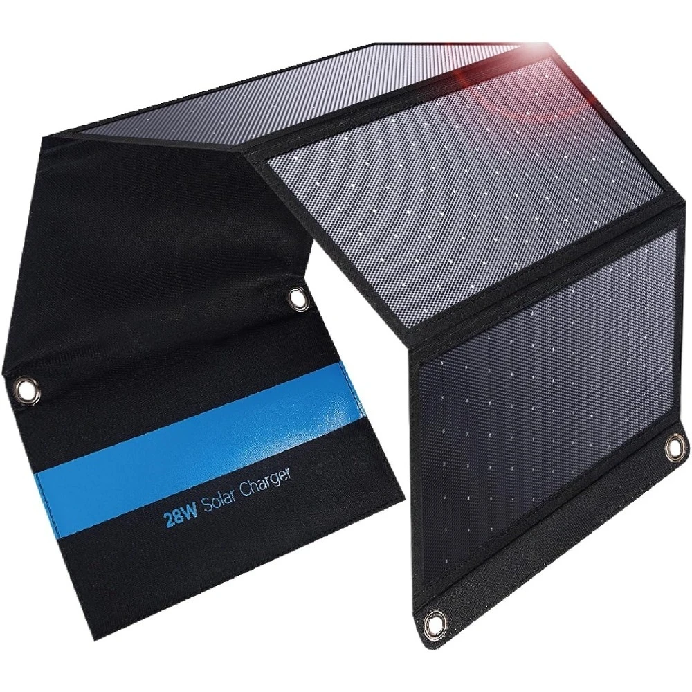 

3 USB Ports 28W Solar Charger(5V/4.8A Max), Portable Foldable Solar Panel for Camping, IP44 Waterproof, Compatible with