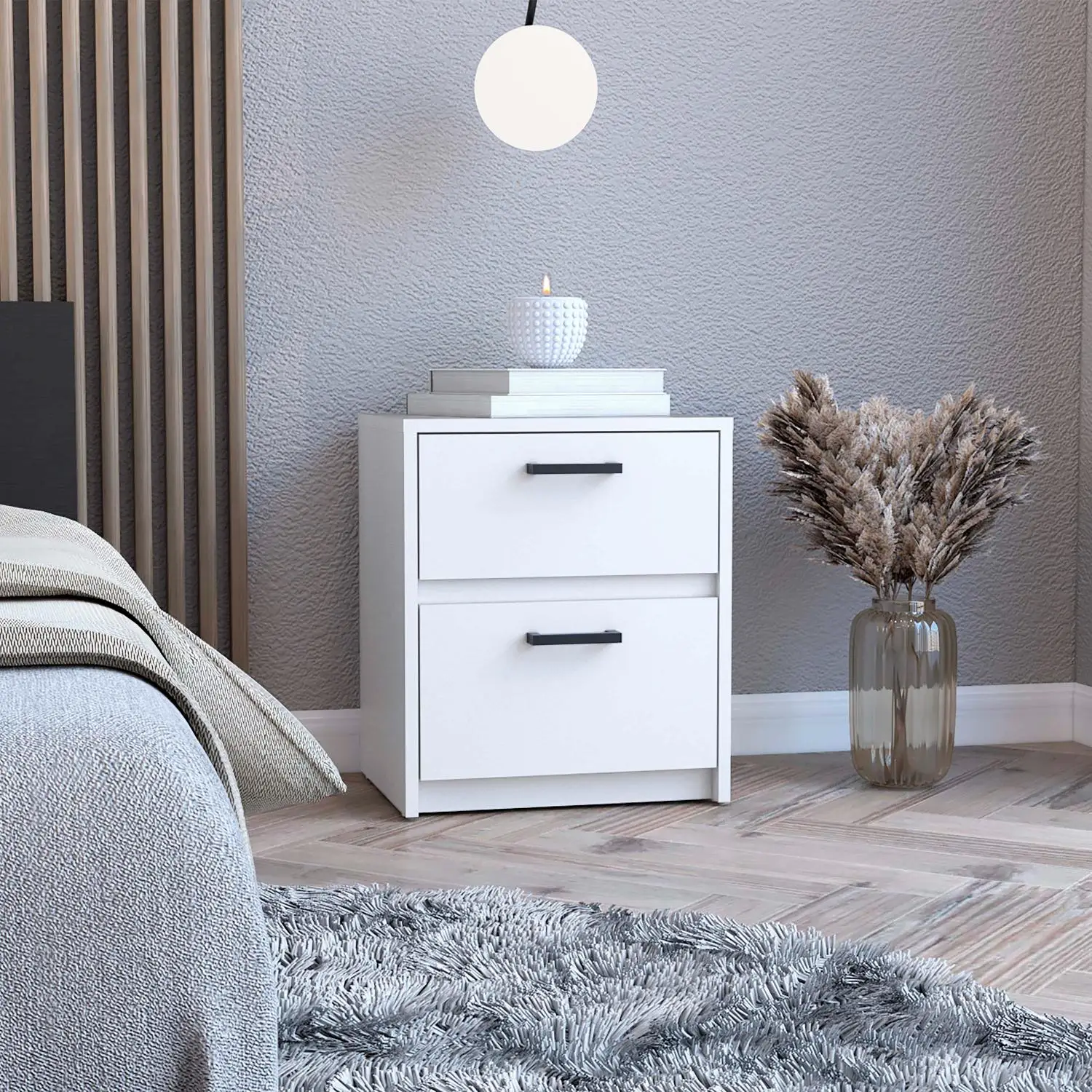 

Trivor 2 Drawers Nightstand, Metal Handles White