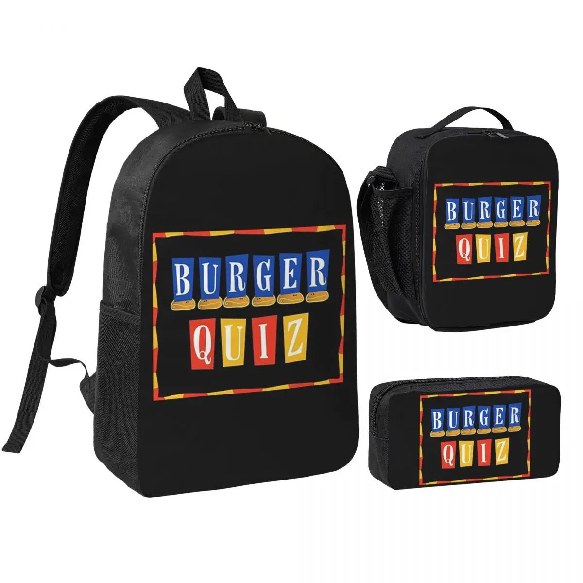 Burger Quiz New Logo Backpack Boys Girls BookBag School Bag Shoulder Bags 3ps Insulated Lunch Bag Pencil Case