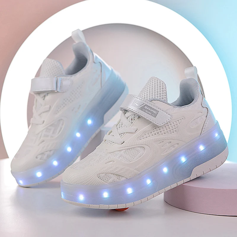 

Boys' & Girls' Mesh Roller Shoes: 2-Wheel Heelys for Elementary Students (Auto, Walkable & Skateable)