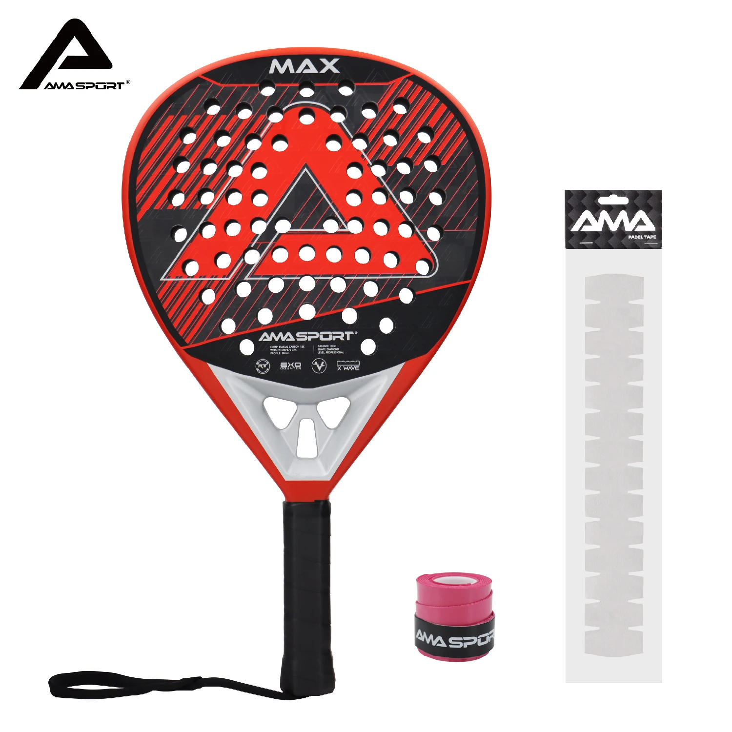 

AMASPORT Professional Padel Racket 3K/12K/18K Carbon Fiber 3D Surface Diamond/Tear Shape High Blance for Advanced Players