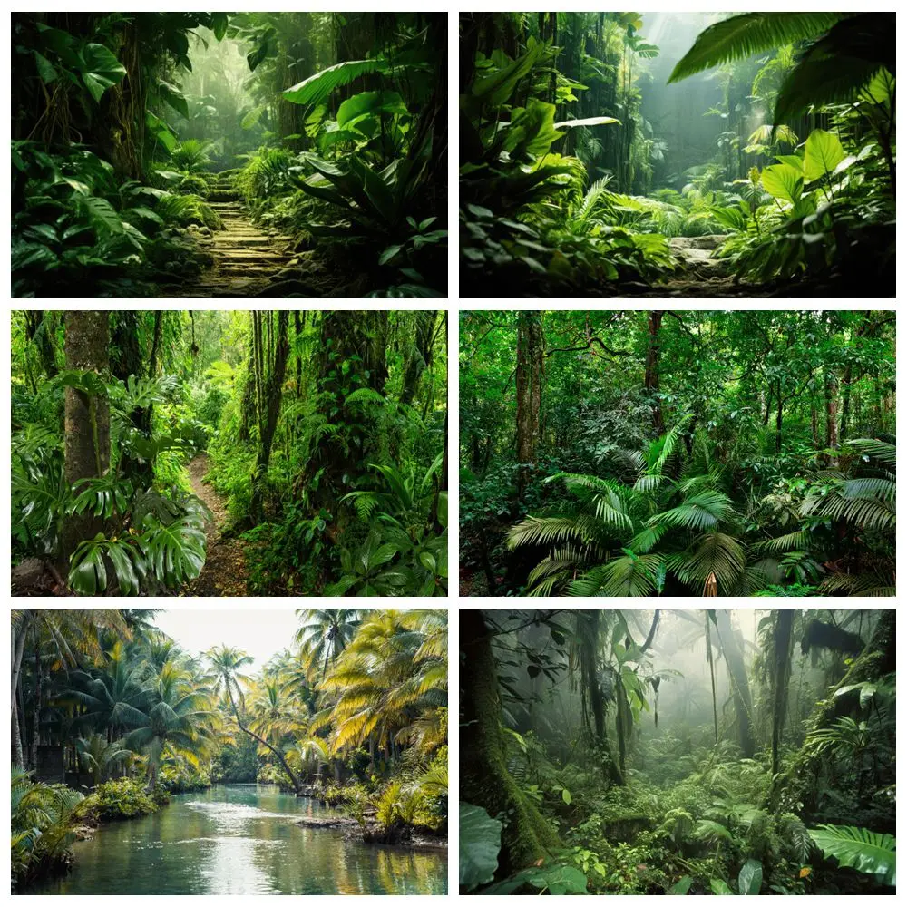 Tropical Rainforest Backdrop Green Trees Baby Shower Birthday Party Portrait Photography Background Wall Decor Photostudio Props