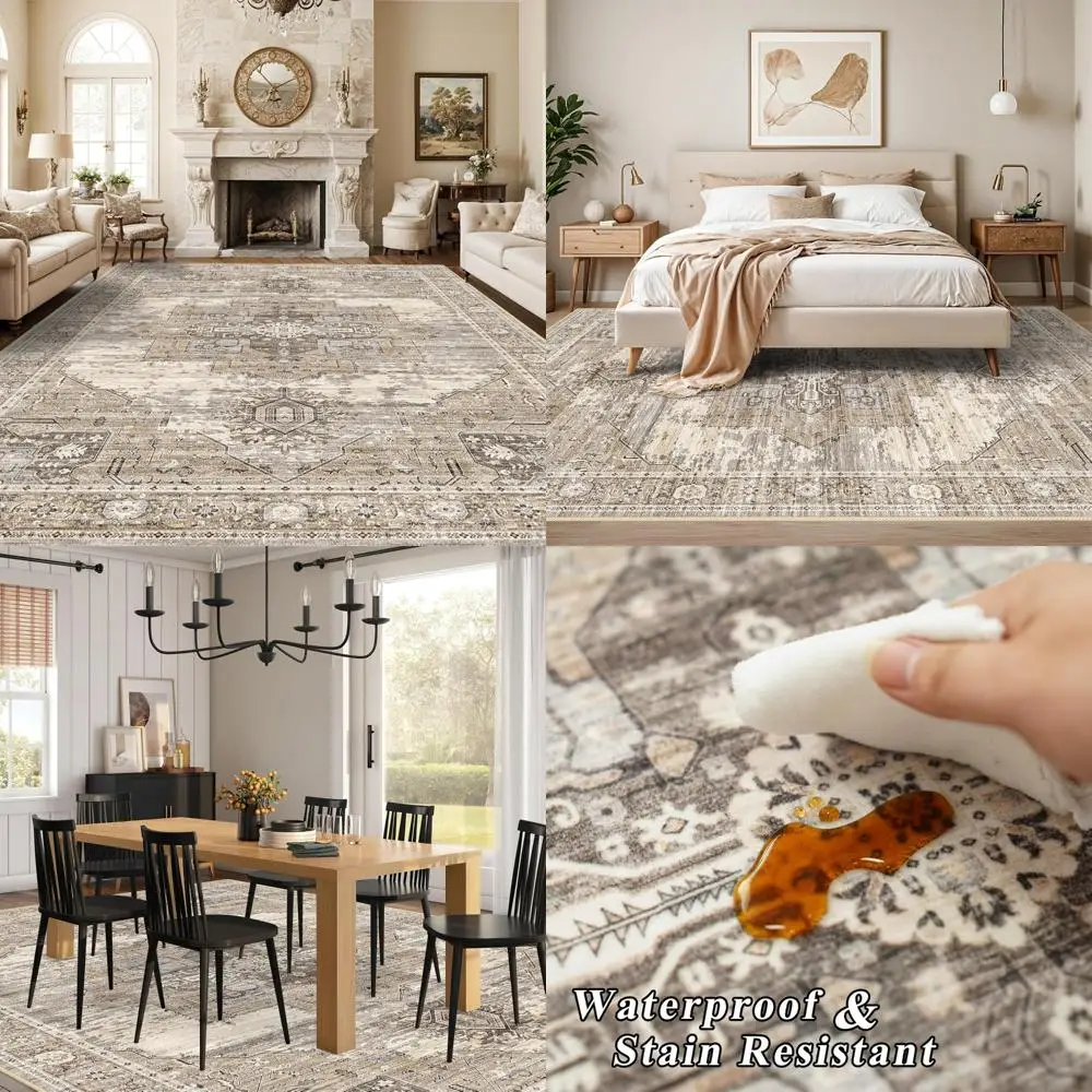 

Vintage Soft Living Room Rugs - 10x14 Washable, Lightweight, Stain Resistant Carpet for Bedroom