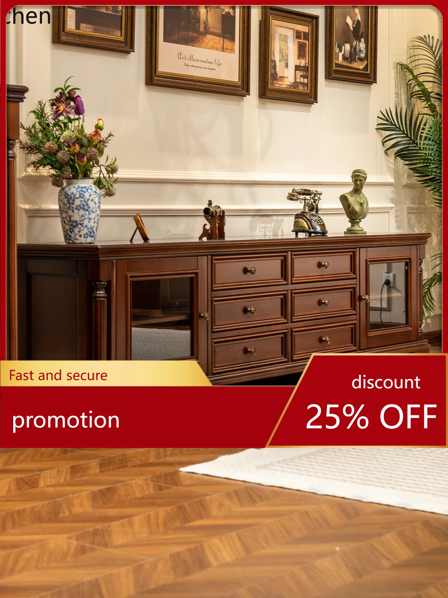 

ZML Minimalist Living Room TV Cabinet Solid Wood Living Room Storage Cabinet TV Cabinet Set