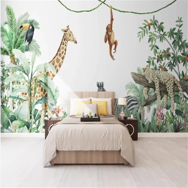 Cartoon Wallpaper for Kid's Room Giraffe Zebra Animal Children's Room Background Wall Paper Home Decor Mural Papel De Parede