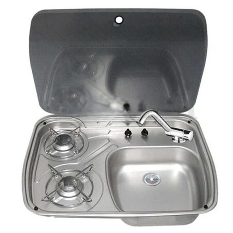 

Газовая плита с крышкой, мойка из нержавеющей стали, кухонная мойка для автодома/прицепа, раковина для мытья посуды.