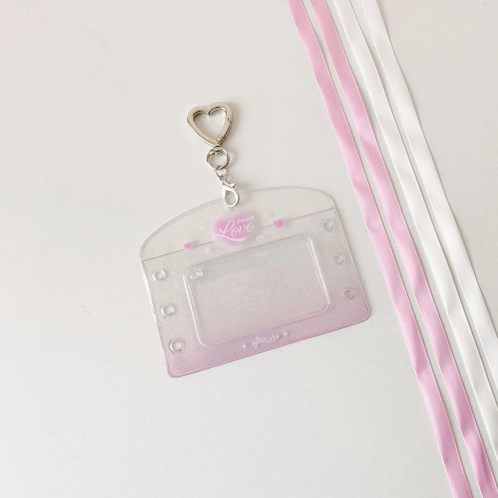 

With Keychain DIY Ribbon Photocard Holder PVC Card Cover Love Heart Pendant Idol Card Display Protector Hanging Decoration