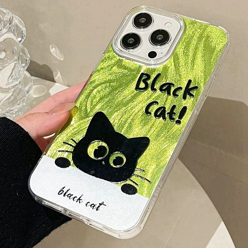 Casal gato preto dos desenhos animados caso de telefone para samsung galaxy a56 a16 a26 a36 a06 a55 a35 a25 a15 a54 s24 s25 s22 s23 fe fundas capa