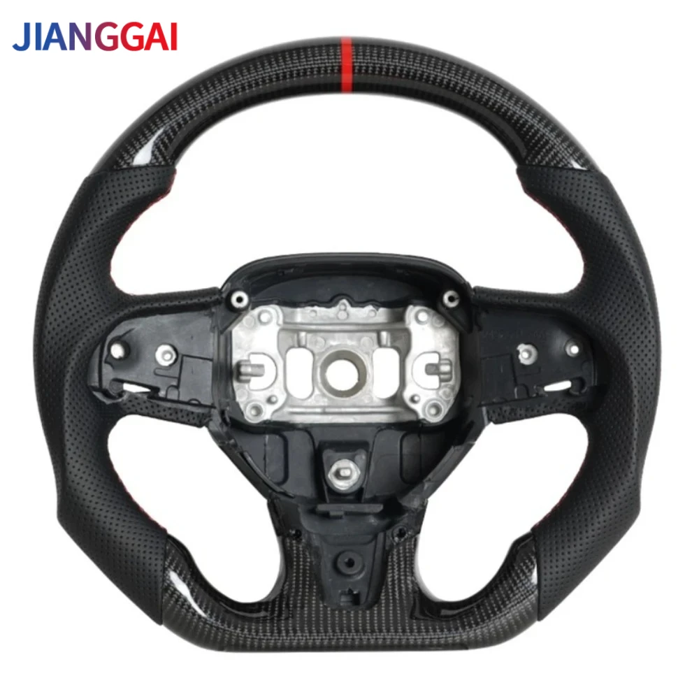 

Real Carbon Fiber Perforated Leather Steering Wheel Red Stitch For Chrysler 300C 2015-2023 D-Type Flat-bottom Steering Wheel