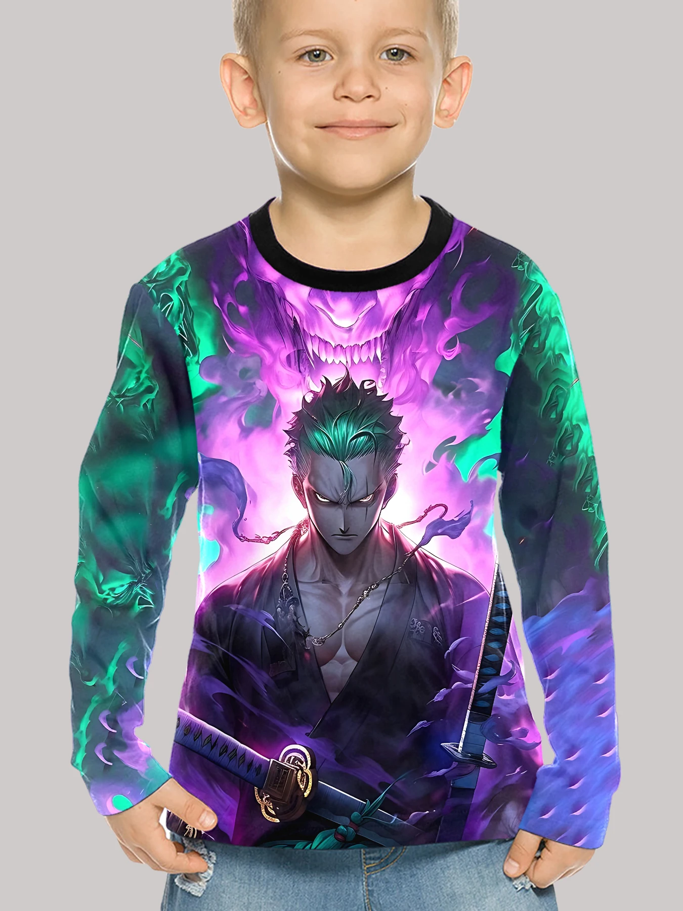 

Anime One Pieces Luffy Zoro 3D Print Children T-Shirt Long Sleeve Spring Fall Clothes Casual Round Neck Boys and Girls Tops