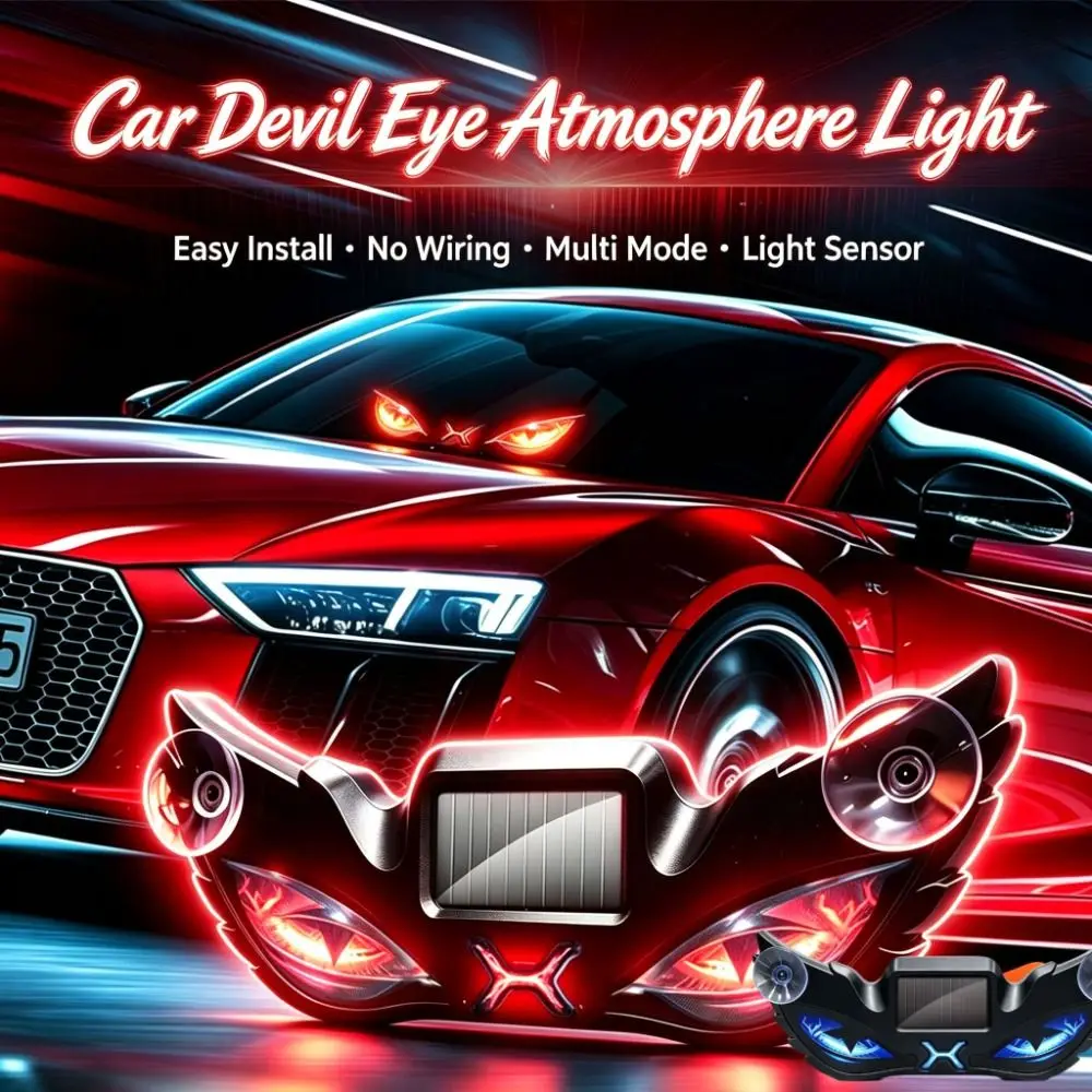 Blinking Moving Eyes Solar Demon Eye Light Suction Cup Installation Suction Cup Mount Anti-Rear-End Light Colorful Warning