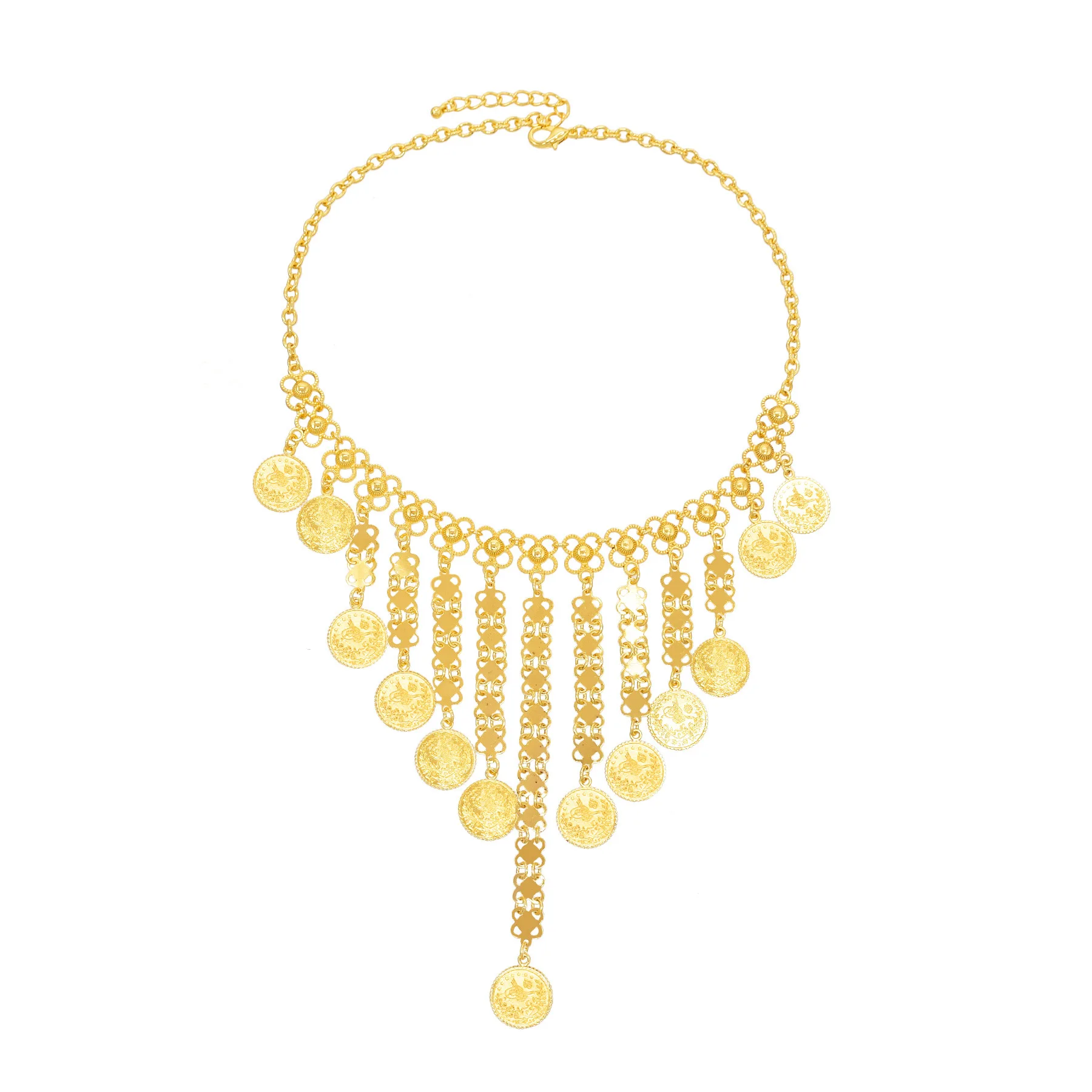 Gold Color Coins Tassel Choker Necklace Arab India Turkish Kurdish Ethnic Coin Bib Statement Necklaces Women Jewelry Accessories