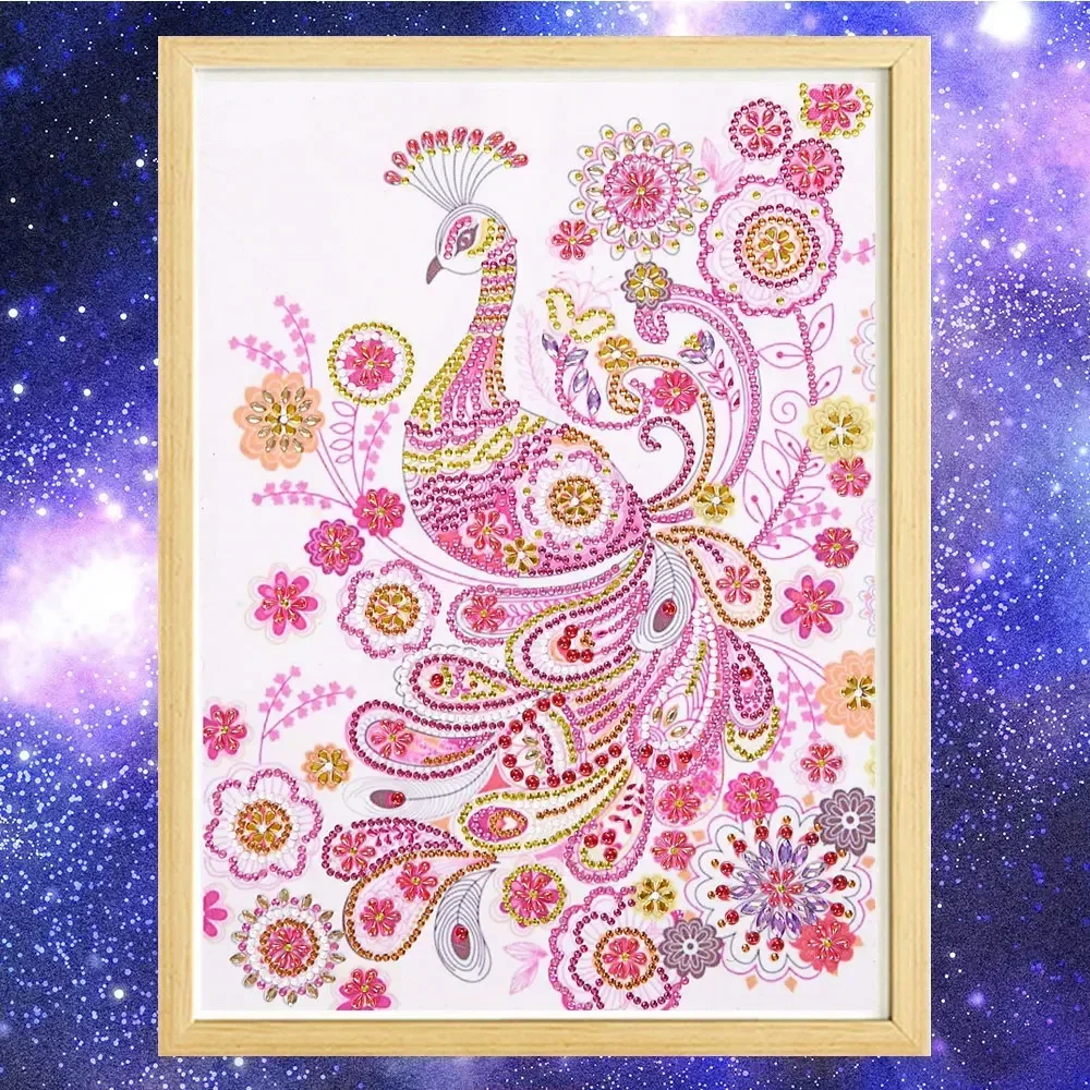 5D Pink Peacock Diamond Embroidery Animals Special Shaped Diamond Painting DIY Partial Drilled Rhinestone Home Decor Art Picture