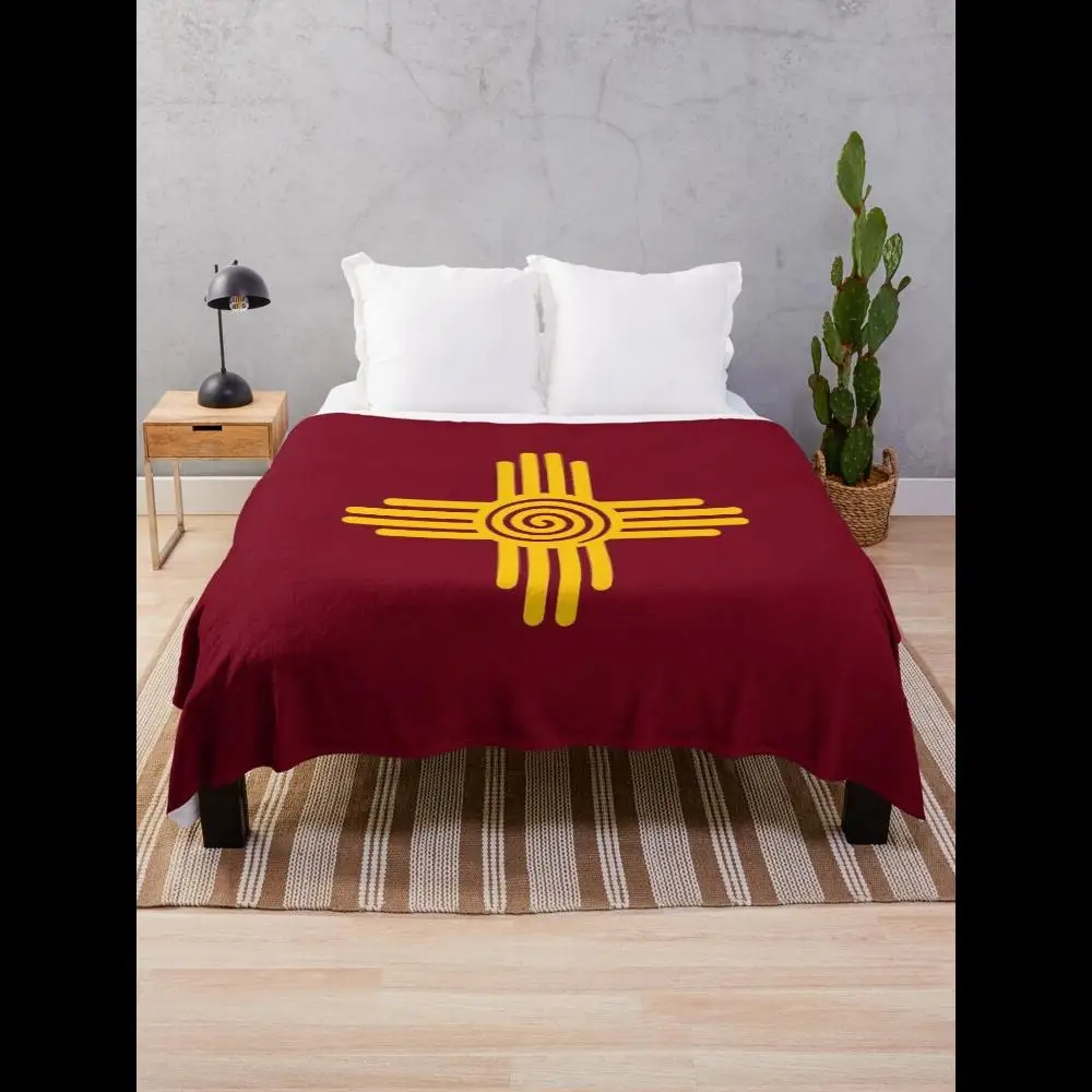 

Zia Sun Spiral Symbol New Mexico Flag Throw Blanket for Cozy Comfort in Home and Garden