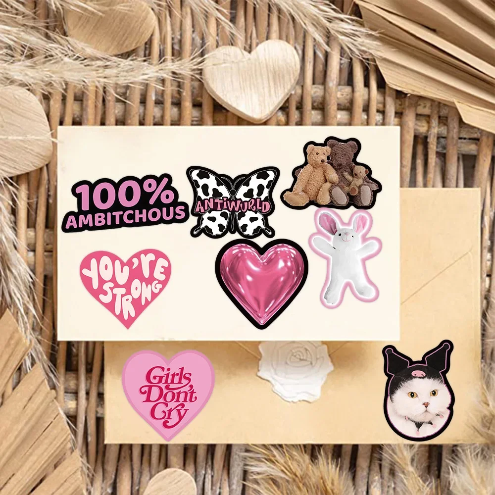 53pcs Cute Animal Pink Egirl Charm Y2K Stickers Aesthetic for Scrapbooking Diary Phone Luggage Waterproof Sticker Decals