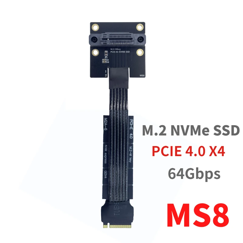 Brand New M.2 M-Key PCI-E X4 NVMe SSD 4.0 GEN 4 Silver-Plated Extension Cable M.2 Female 90 Degree Socket NVMe SSD Adapter Cable