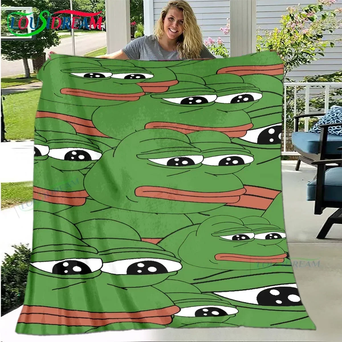 Cartoon Frog Pepe  Printed Four Season Blanket Sofa Cover Travel Bed Plush Office Break Blanket Birthday Gift Picnic Blanket