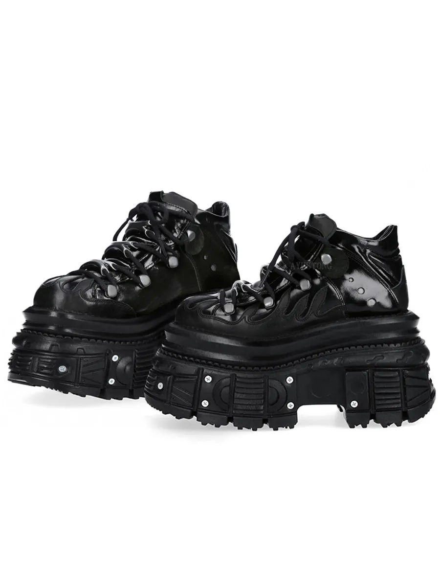 

2026 Retro Spanish Rock Platform Metal Dark Muffin Punk Leather Men and Women with The Same Super High Heel Dad Shoes 12cm