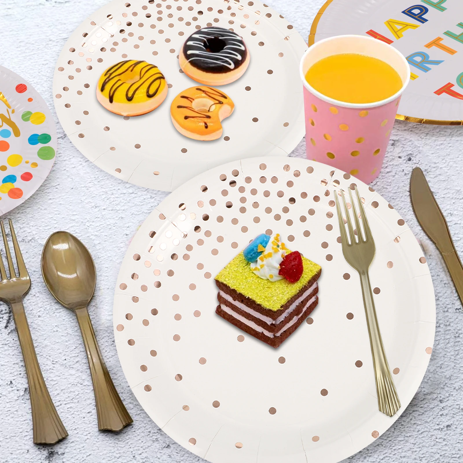 

1 set 1 Set Gold Paper Plates Disposable For Party Lightweight Food Serving Tableware Wedding Birthday Decoration Disposable