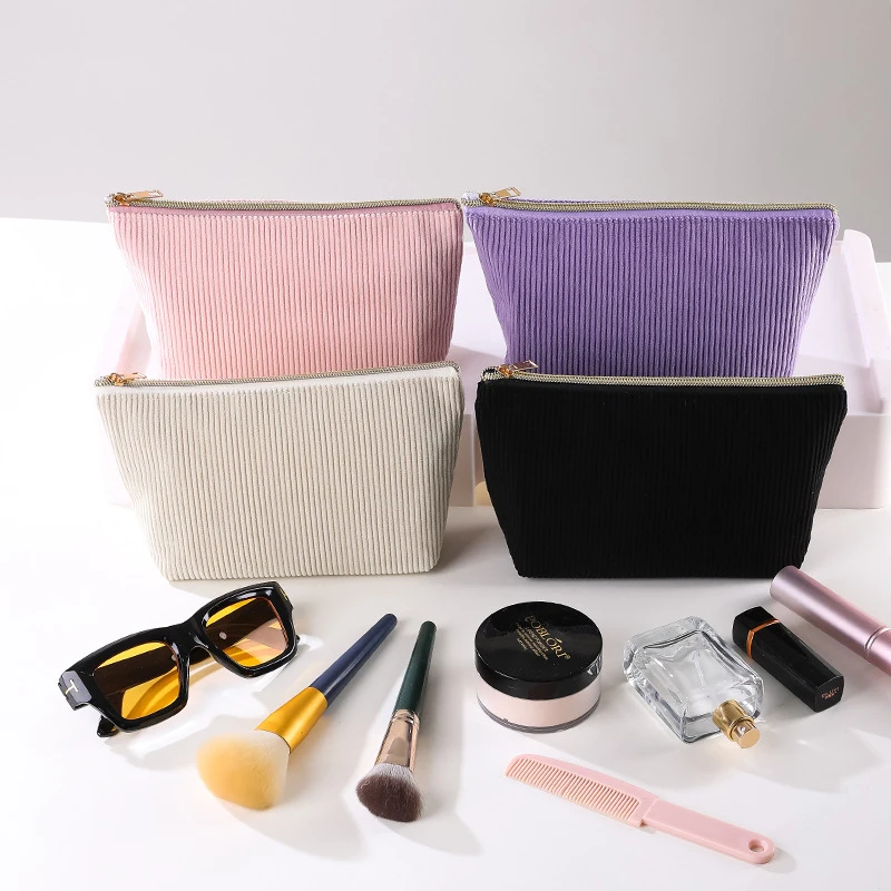 Hot Sale Multi Use Corduroy Makeup Storage Bag Large Capacity Portable Cosmetic Organizer for Travel Vacation