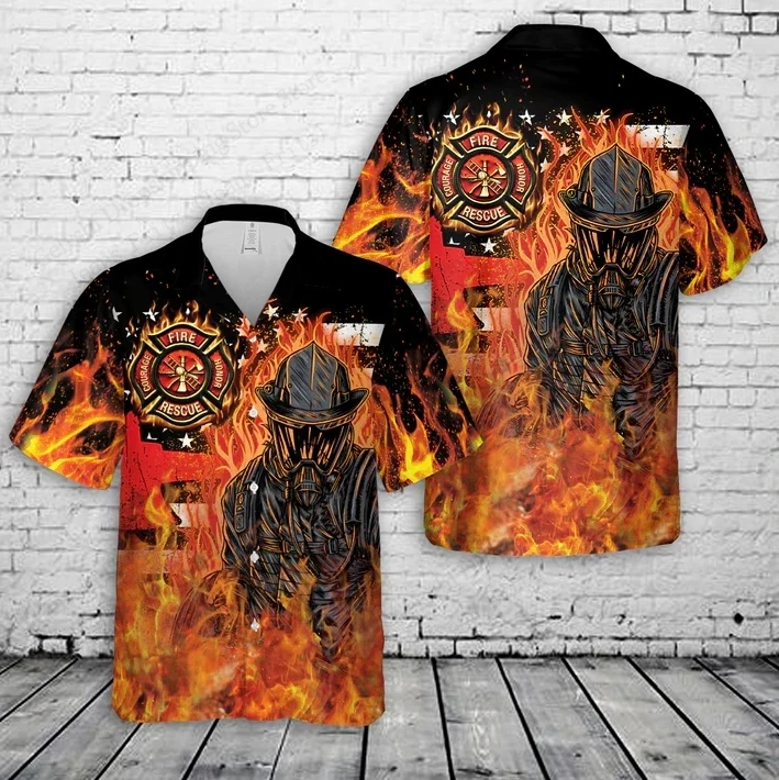 

Fire Firefighter Hawaiian Shirt Skeleton 3d Print Shirt Men Women Fashion Short Sleeve Casual Button Lapel Shirts Blouse Camisas