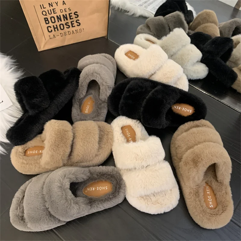 Autumn and winter new mink rabbit hair girls flip-flops cashmere slippers Ladies wear warm fashion thick flat fur shoes wool