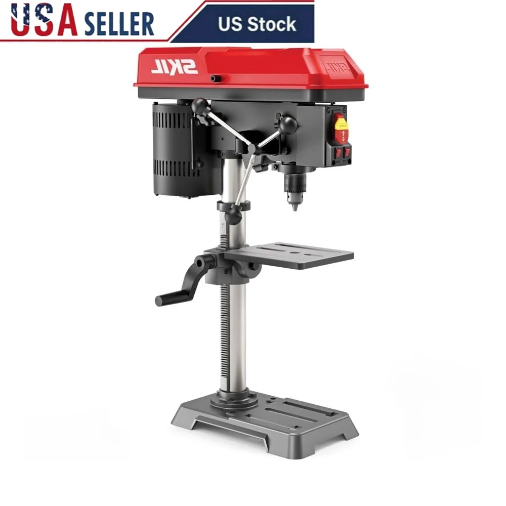 

6.2 Amp 10 Inch Corded Electric Drill Press Laser LED Light Adjustable Depth Stop 5 Speed Induction Motor Tilting Work Surface