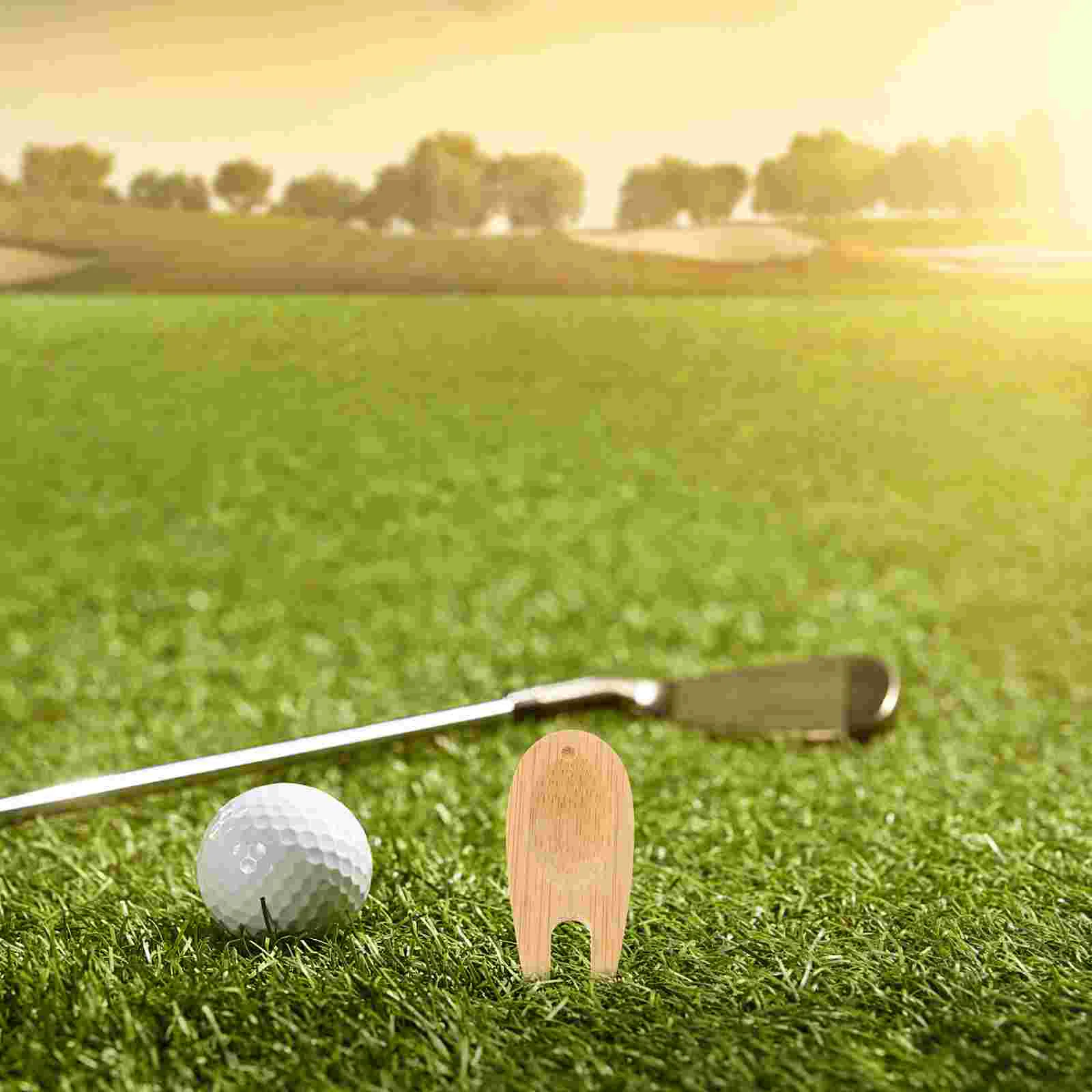 15 Pcs Green Bamboo Fork Golf Pitch Repair Tool Divot Mark Repairer Tees Black Forks Door Knob Golfs Accessories Men Fixer