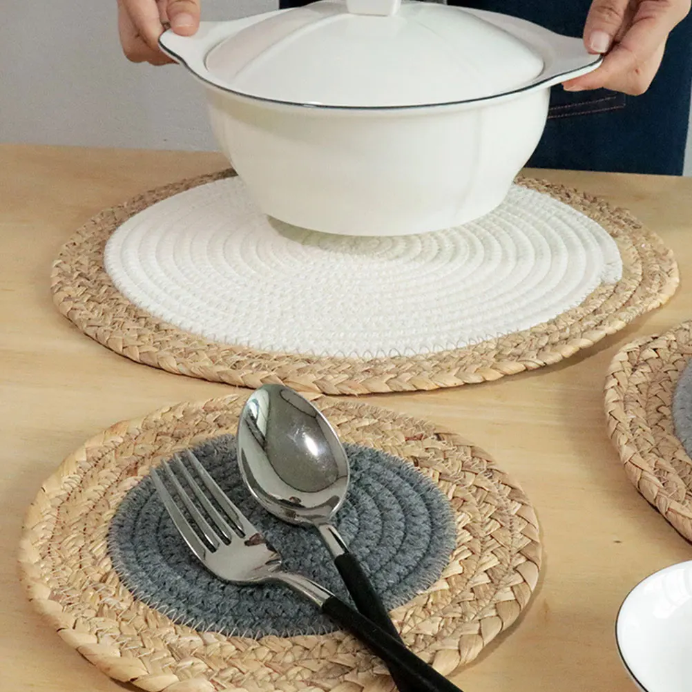 

2 Pcs Kitchen Placemats Straw Farmhouse Gourd Woven Palcemat Heat Resistant Table