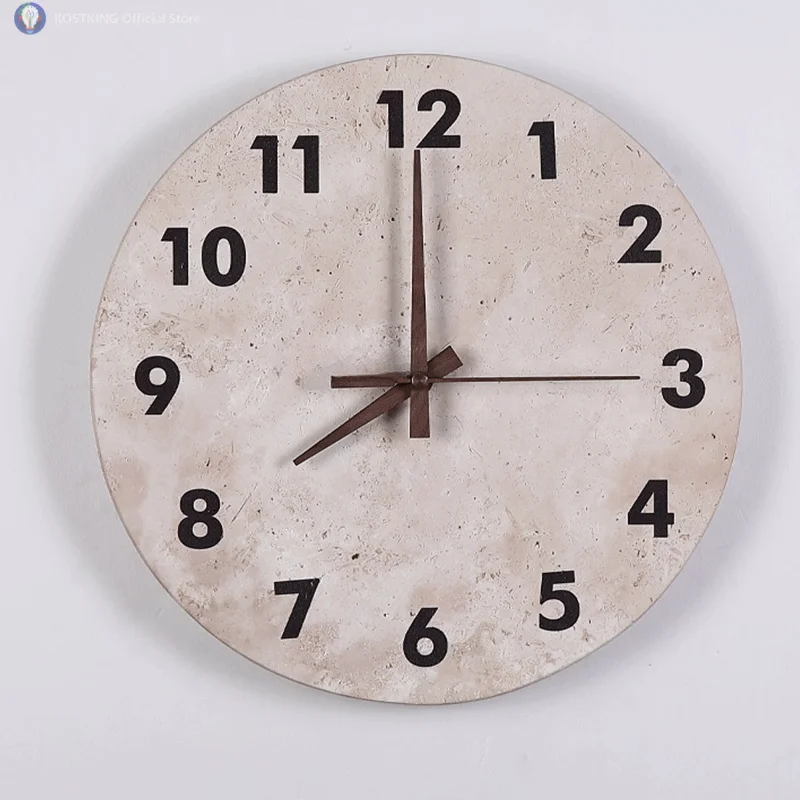 Marble Clock Wall Light Creative Wabi Sabi Yellow Living Room Nordic Restaurant Corridor Circular Travertine Decor Sconce Lamp