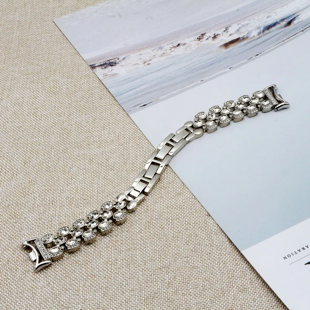 سوار معدني فضي لـ Xiaomi Smart Band 9/ 9 NFC/ 8/ 8 NFC معصمه بديل للنساء سوار ساعة أنيق حزام قابل للتعديل