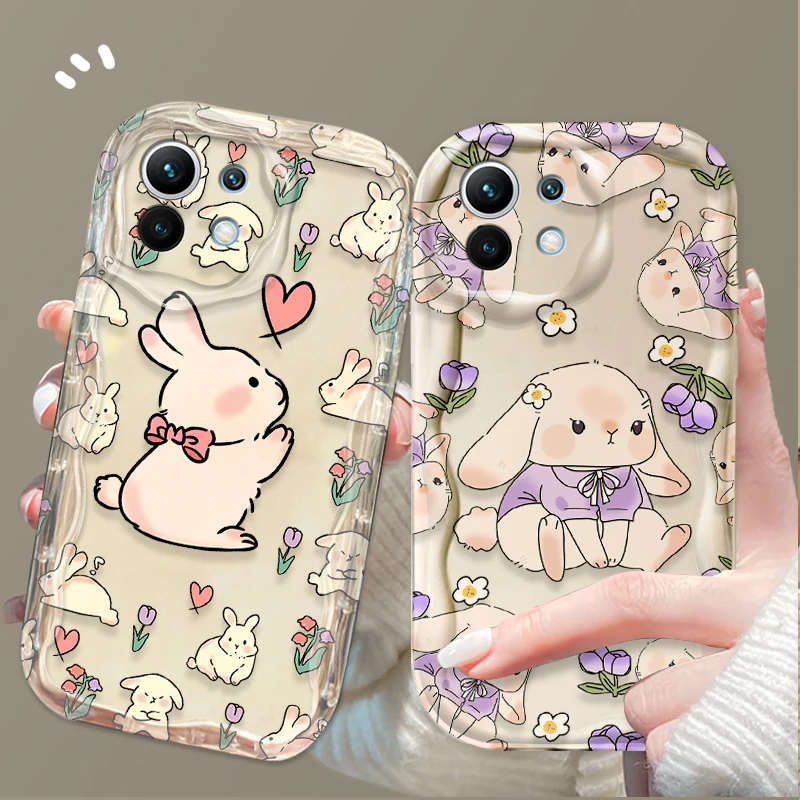 Cute Rabbit Flower Wave Case For Xiaomi 14T 13T 12T 13 12 11 11i Lite 5G 10T POCO X5 X6 Pro X3 NFC X4 GT F3 F4 F5 F6 M6 M5S C65